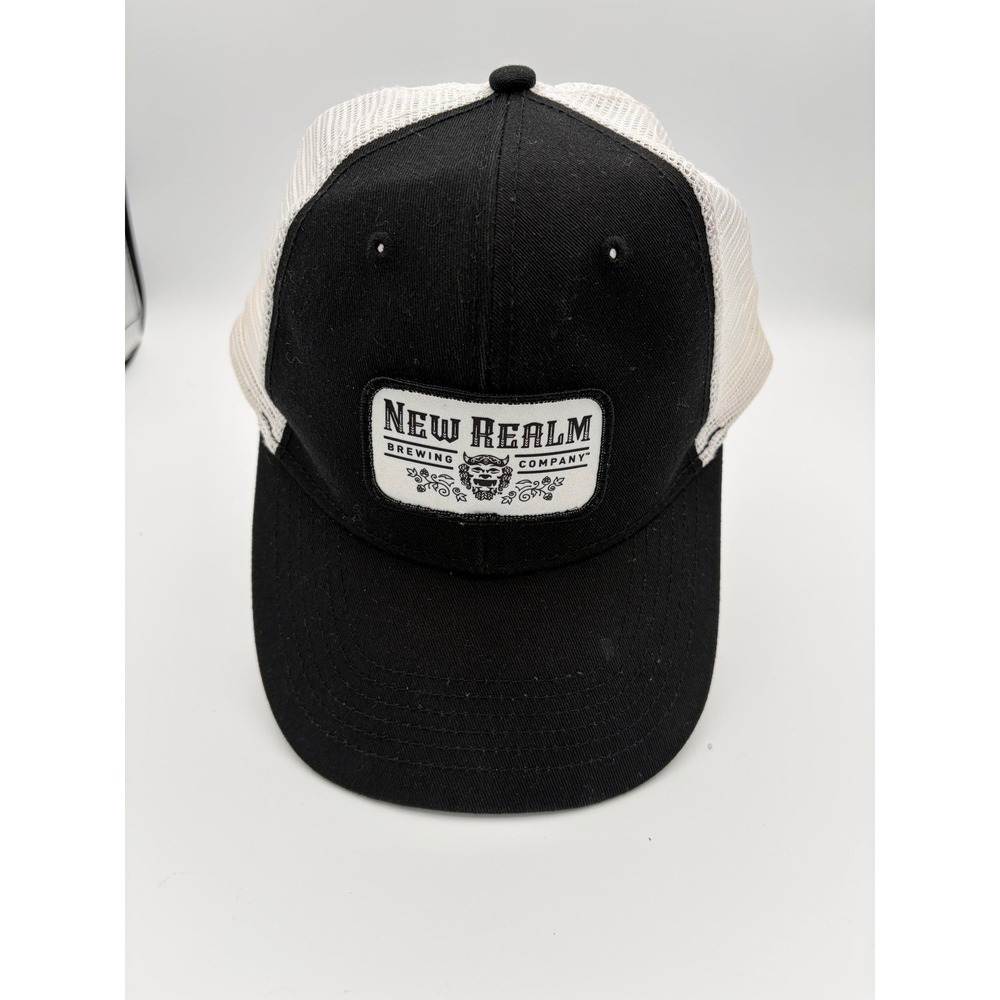 New Realm Brewing Company Trucker Hat Mens OSFA Black White Mesh Snapback Logo